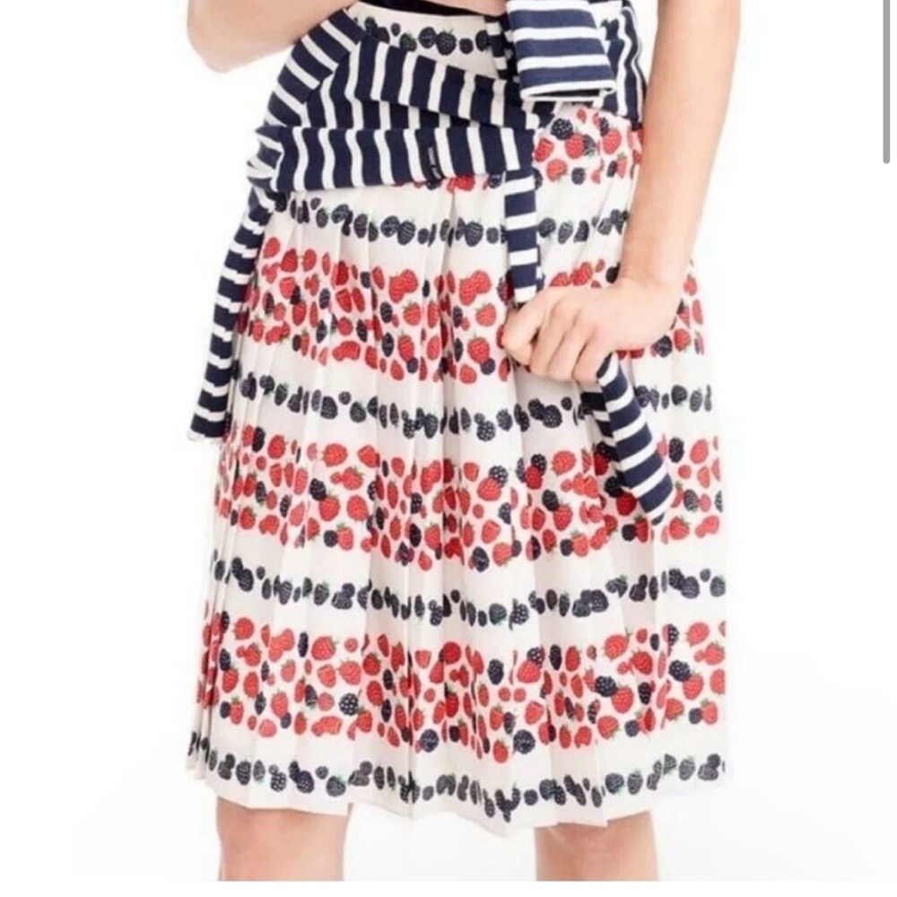 J. Crew BlackBerry and Raspberry Print Midi Pleated Skirt